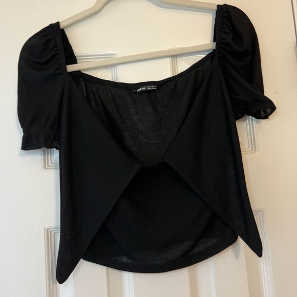 SHEIN Black Milkmaid Women’s Knot Wrap Crop Top Size Small - Picture 4 of 10